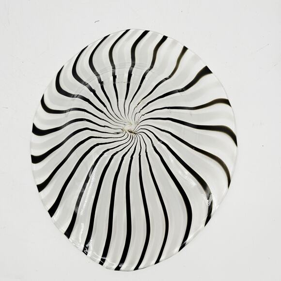 DINO MARTENS MCM MURANO ART GLASS MEZZA FILIGRANA BIANCO NERO FREEFORM OVAL BOWL - Picture 5 of 11